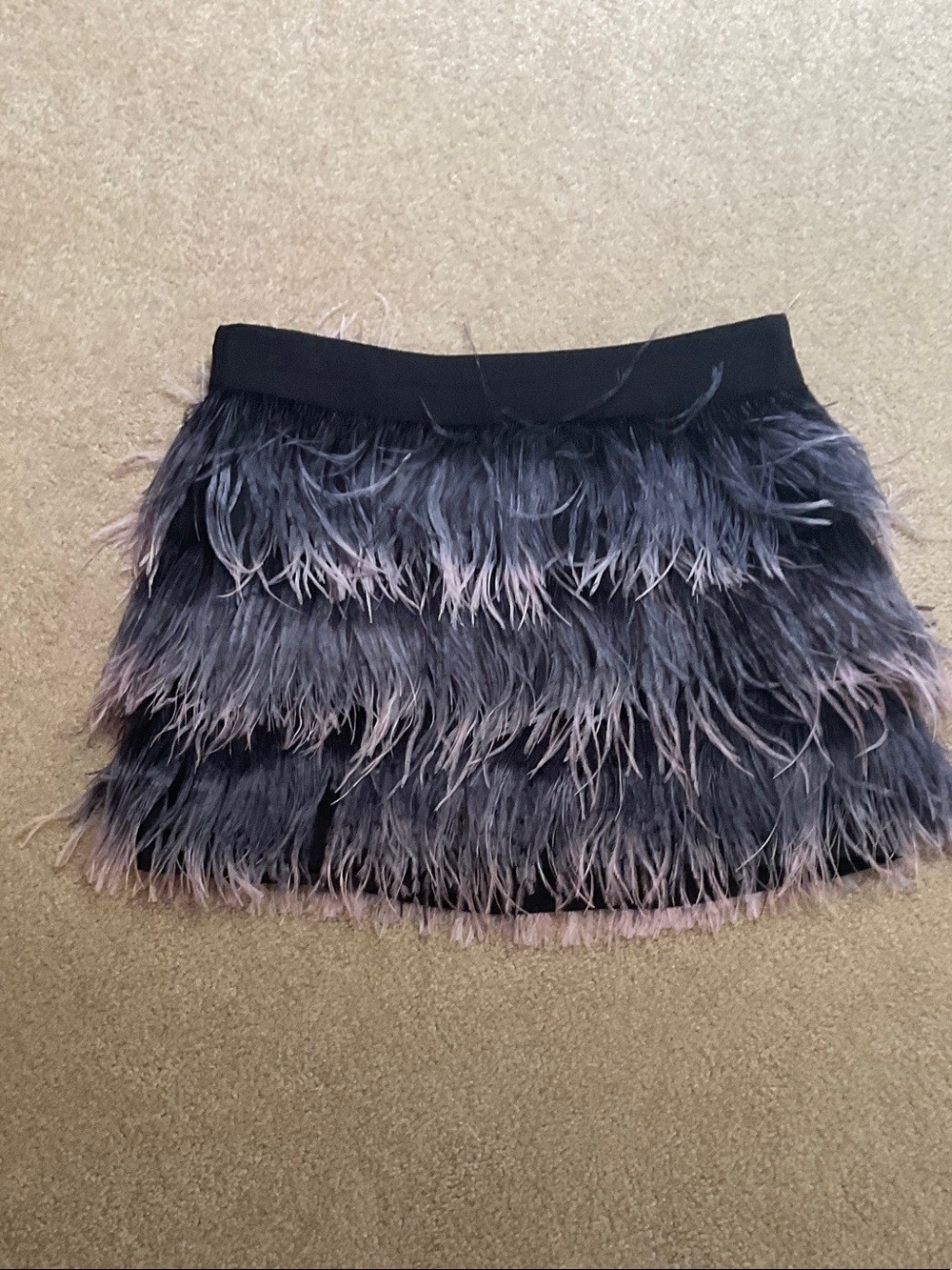 Milly Feather-Tier Mini Skirt in Black and Dusty Pink